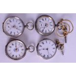 FOUR SILVER POCKET WATCHES. 4 cm wide. (4)