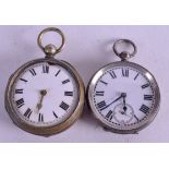 TWO SILVER POCKET WATCHES. 5 cm & 4.75 cm wide. (2)