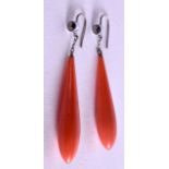 A PAIR OF ART DECO SILVER AND CORAL TYPE EARRINGS. 5.5 cm long.