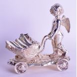 A SILVER PLATED CHERUB TABLE SALT. 11 cm wide.