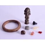 A 19TH CENTURY INDIAN BRONZE BUDDHA together with a bangle etc. (8)