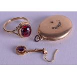 A GOLD RING together with a gold brooch & locket. 17 grams. (3)