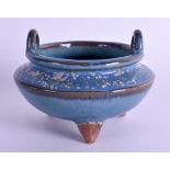 A CHINESE TWIN HANDLED ROBINS EGG CENSER. 9 cm wide.