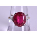 A 9CT GOLD RUBY RING. Size N/O.