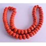 A LARGE CORAL NECKLACE. 74 cm long.