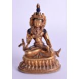 AN EARLY 20TH CENTURY CHINESE TIBETAN GILT BRONZE BUDDHA modelled upon a triangular base. 8 cm high.