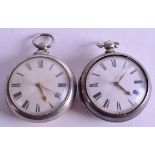 TWO PAIR CASED VERGE SILVER POCKET WATCHES. 5 cm wide. (2)