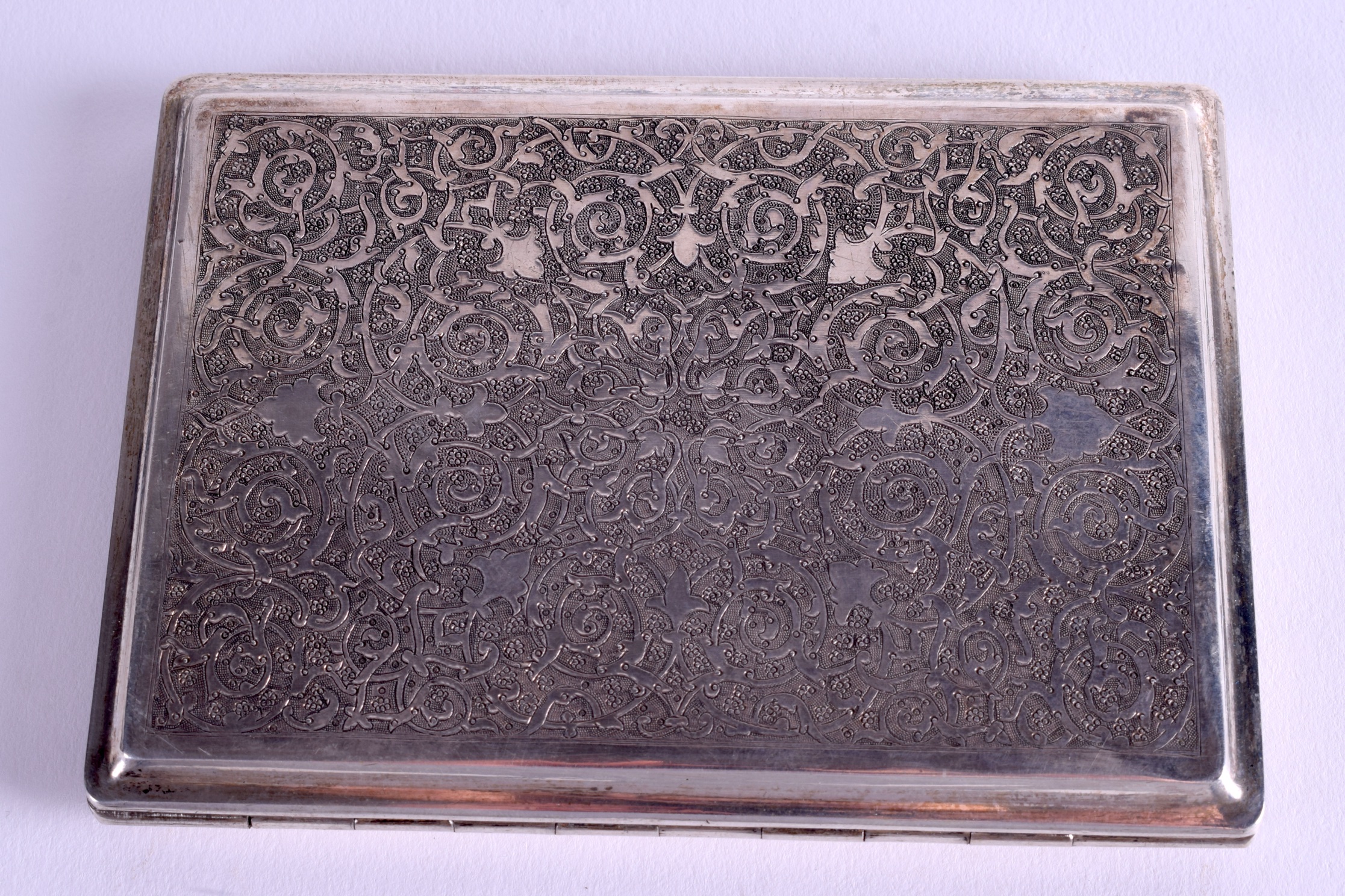 A LATE 19TH CENTURY INDO PERSIAN SILVER CIGARETTE CASE. 179 grams. - Image 2 of 3