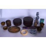 TWO GRADUATED LACQUER BOXES, together with a bangle, Eastern brassware etc. (qty)