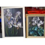 MUGGLETON (British) FRAMED OIL ON BOARD, still life study of flowers, together with a similar smalle