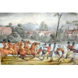 ENGLISH SCHOOL (19th century) FRAMED WATERCOLOUR, figures on horseback in a busy landscape. 11 cm x1
