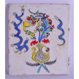 A TURKISH MIDDLE EASTERN FAIENCE TILE painted with foliage. 20 cm x 25 cm.