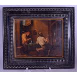 A 19TH CENTURY CONTINENTAL OIL ON BOARD PAINTING in the manner of Teniers. Image 24 cm x 19 cm.