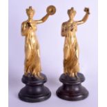 A PAIR OF LATE 18TH/19TH CENTURY FRENCH ORMOLU FIGURES OF DANCERS C1800 modelled upon ebonised base.