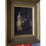 EUROPEAN SCHOOL (19th century) FRAMED OIL ON PANEL, “The Proposal”, signed. 24.5 cm x 16.5 cm.