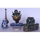 A GROUP OF MIDDLE EASTERN ITEMS, including brass water sprinkler, Iznik jar etc. (6)