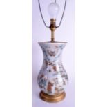 A 19TH CENTURY DECLOMANIA REVERSE DECORATED VASE converted to a lamp. Vase 27 cm high.