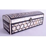 A TURKISH MIDDLE EASTERN TORTOISESHELL AND MOTHER OF PEARL PEN BOX carved with kufic script. 32 cm x