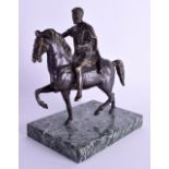 A 19TH CENTURY ITALIAN BRONZE GRAND TOUR BRONZE OF A MALE modelled riding upon horseback. Bronze 11