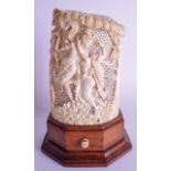 A FINE LARGE EARLY 20TH CENTURY ANGLO INDIAN CARVED IVORY VASE AND COVER C1920 converted to a lamp,