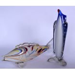 A MURANO GLASS VASE IN THE FORM OF A PENGUIN, together with a fish sculpture. Penguin 30 cm high.