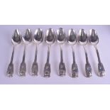 A GOOD SET OF EIGHT GEORGE III SILVER DESSERT SPOONS by Paul Storr. London 1811. 25.3 oz. (8)