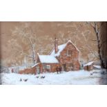 ENGLISH SCHOOL (British) FRAMED GOUACHE, monogrammed an dated 1885, cottage in a winter landscape. 1
