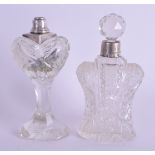 TWO SILVER TOPPER CUT GLASS SCENT BOTTLES. 17 cm high. (2)