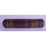 A TURKISH MIDDLE EASTERN LEATHER CASE decorated with scrolling gilt foliage. 27 cm long.