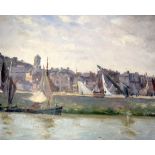 HONFLEUR (French) OIL ON BOARD, impressionist boat scene, signed & dated 1920. 25.5 cm x 33 cm.