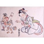 A SET OF FOUR LATE LATE 19TH CENTURY JAPANESE MEIJI PERIOD WATERCOLOURS of various designs. Largest