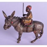 AN EARLY 20TH CENTURY AUSTRIAN COLD PAINTED BRONZE BOY modelled riding a donkey. 8 cm x 7.5 cm.