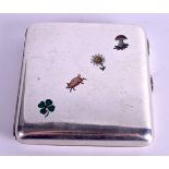 A CHARMING ART DECO SILVER AND ENAMEL CIGARETTE CASE painted with a pig and foliage. 4.5 oz. 7.5 cm