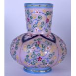 AN EARLY 20TH CENTURY FRENCH OVERLAID GLASS VASE, of squat form and hand painted with extensive foli