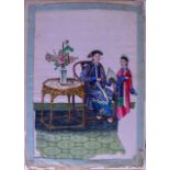 A SET OF FIVE 19TH CENTURY CHINESE PITH PAPER WATERCOLOURS of large size, painted with figures withi