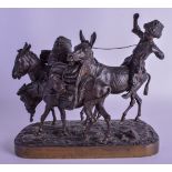 A 19TH CENTURY RUSSIAN BRONZE FIGURE OF A GROUP OF DONKEYS one being hidden by a boy. 21 cm x 21 cm.