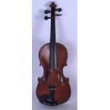 AN EARLY 20TH CENTURY VIOLIN, formed with a single back piece. 54.5 cm long.