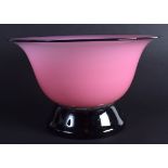 AN ART DECO PINK AND BLACK GLASS BOWL. 22 cm x 15 cm.