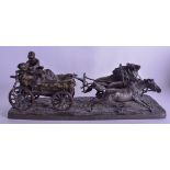 A LARGE LATE 19TH CENTURY RUSSIAN BRONZE FIGURAL GROUP modelled as a male and female upon a horse dr