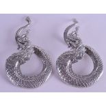 A PAIR OF 19TH CENTURY ASIAN SILVER SERPENT DRAGONS. 4 oz. 6 cm wide.