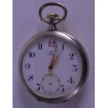 AN ART DECO SILVER OMEGA POCKET WATCH. 5.5 cm wide.