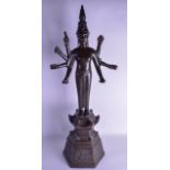 A HUGE 18TH/19TH CENTURY ASIAN THAI BRONZE FIGURE OF A MULTI ARMED BUDDHA modelled standing upon a l