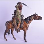 A RARE LARGE AUSTRIAN COLD PAINTED BRONZE FIGURE OF A NATIVE AMERICAN modelled on horseback 25 cm x