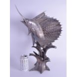 A LARGE EARLY 20TH CENTURY EUROPEAN SILVER SWORD FISH wonderfully modelled emerging from a crashing