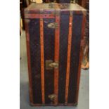 A LARGE FRENCH LOUIS VUITTON TRUNK WARDROBE No 051613, with wooden strap banding and brass fittings.