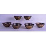 A SET OF SIX EARLY 20TH CENTURY CHINESE PAKTONG BOWLS Qing, decorated with gilt calligraphy. 14 cm d