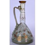 AN ART NOUVEAU GERMAN FRITZ HECKERT ENAMELLED GLASS EWER C1890 painted with swags and floral sprays.