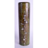 A CONTINENTAL ARTS AND CRAFTS SILVER INLAID BRONZE VASE decorated with vines. 23.5 cm high.