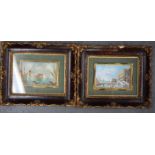 EUROPEAN SCHOOL (19th century) FRAMED PAIR OIL ON PANEL, figures in boats, together with another sim