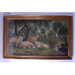 A GOOD 19TH CENTURY GERMAN FRAMED SAND PICTURE Attributed to Benjamin Zoebel, depicting sheep within